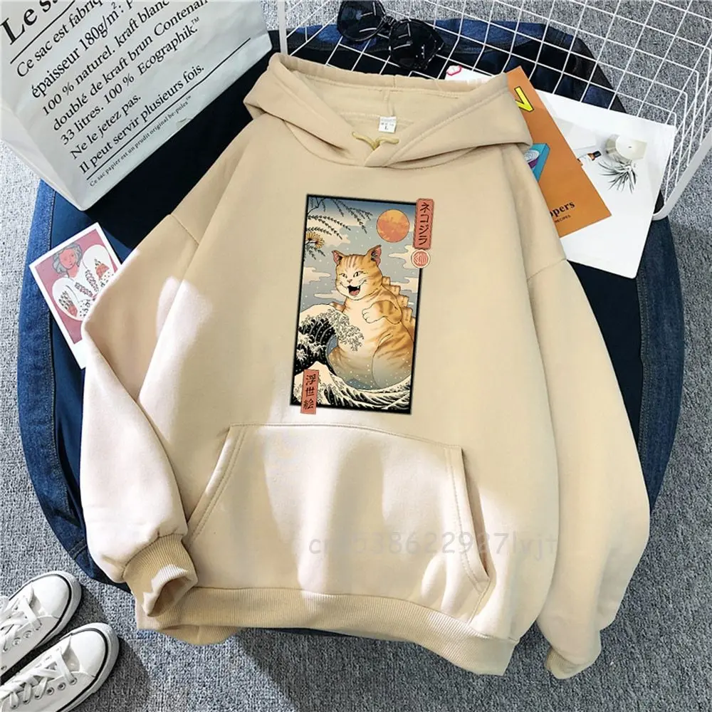 Japanese Hoodie Huge Cat Pattern Printing New Hoodies Comfortable Punk Women Men Sweatshirts Vintage High Quality Pullover