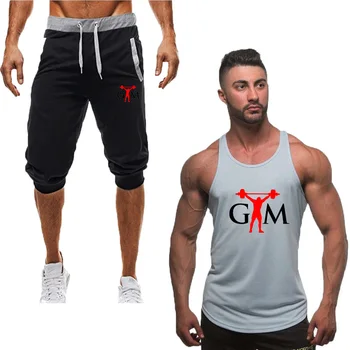 

2019 New Summer Sport Men's Sportswear Tank top+pants Running shorts vest sets Clothes Sports Joggers Training Gym Fitness Suits