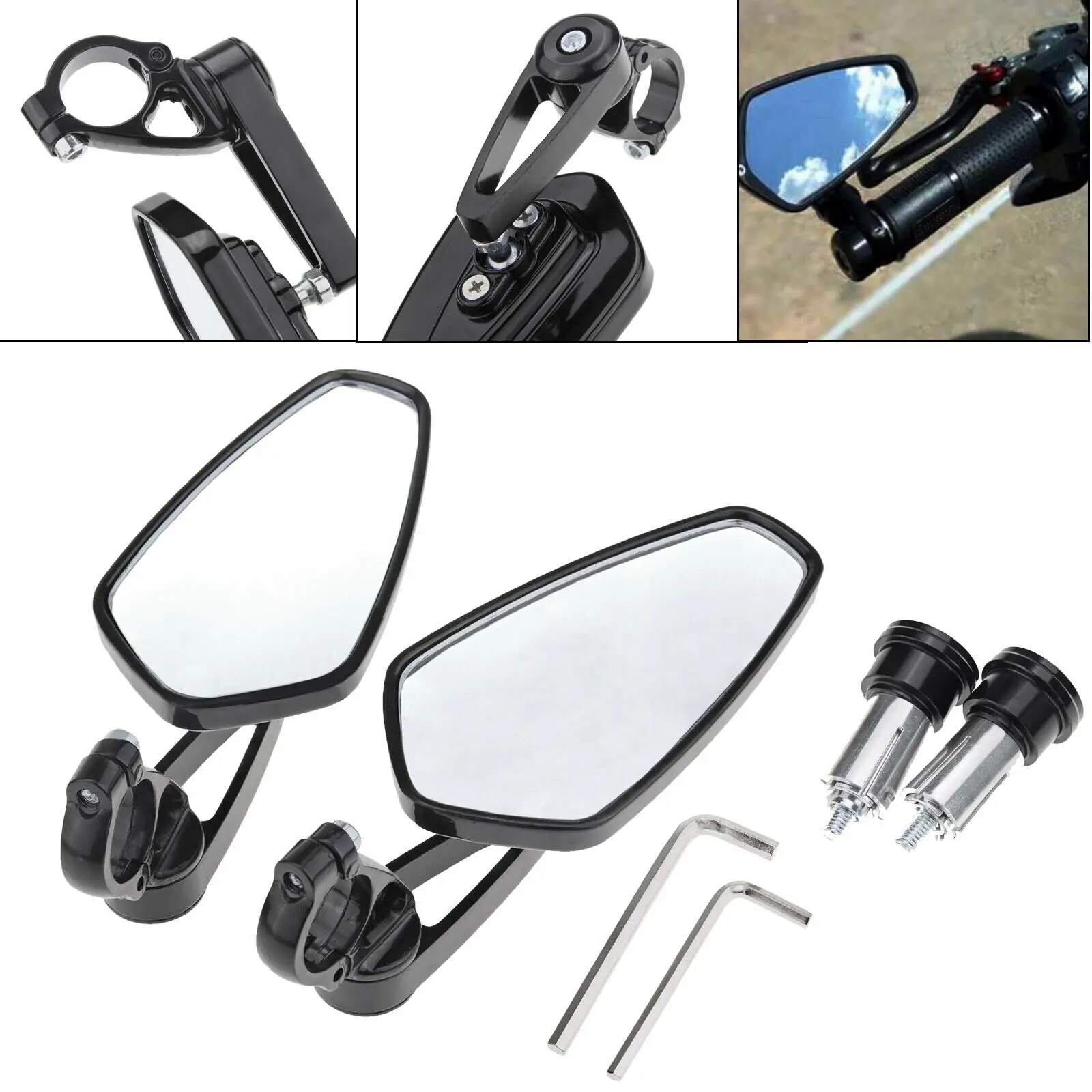 

(Ship From Germany)7/8 "Black Aluminum Motorcycle Handlebar End Side Rearview Mirror Bar End Mirror