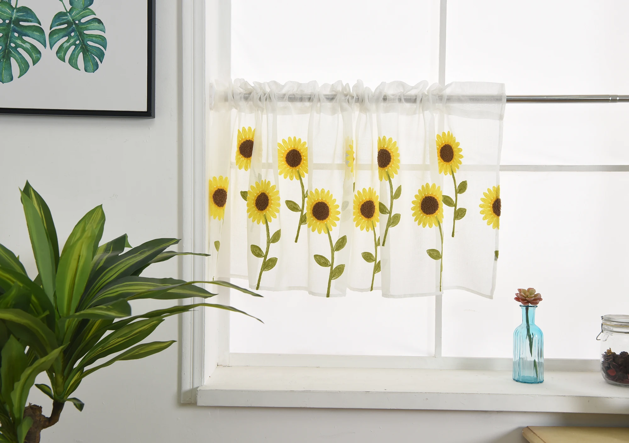 Enipate Короткая занавеска с вышивкой ромашки пасторальная кухонная короткая