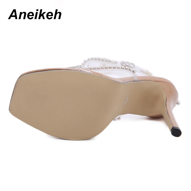 Aneikeh/ г., летние босоножки женские прозрачные босоножки из ПВХ женские вечерние свадебные туфли на шпильке, украшенные стразами Женская обувь на высоком каблуке