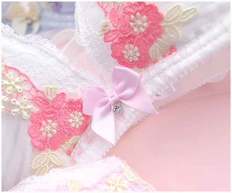 Romance Flower Japanese Bra & Panties Set Thin Underwire Soft Underwear Intimates Set Kawaii Lolita ethika set