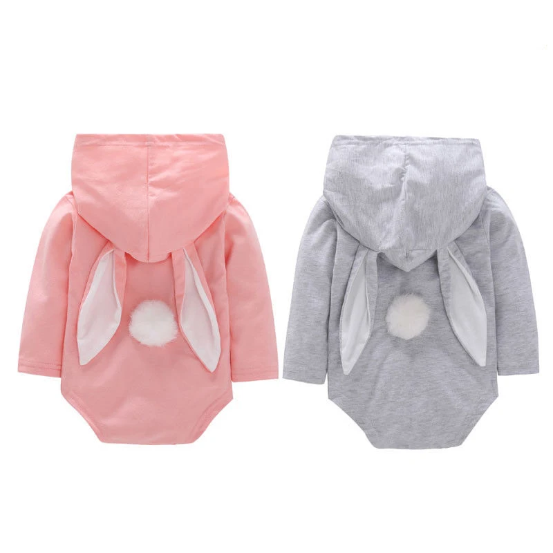 Pudcoco 0-24M Baby Hooded Rompers Infant Baby Kids Boys Girls Jumpsuit Rabbit 3D Ear Fur Ball Clothes One-Piece Outfit