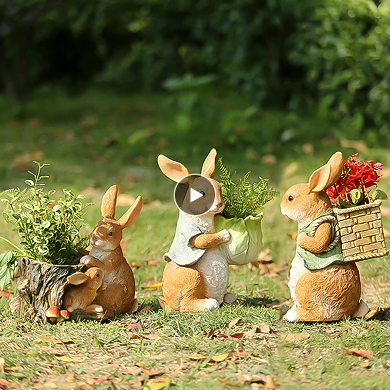 Simulation Animal Rabbit Resin Flowerpot Animal Figurines Sculpture Cachepot For Outdoor Balcony Garden Accessories Decoration