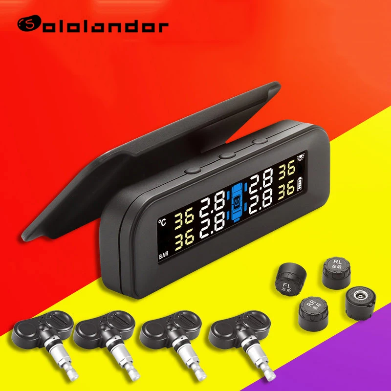 

Car TPMS Tire Pressure Monitoring System LCD Disply Solar Power Tyre Pressure Monitor Sensor Voice Alarm Sensors Car Accessories