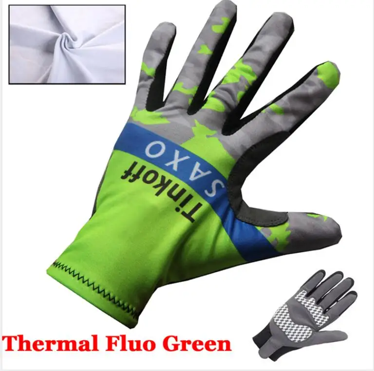 Зимние велосипедные перчатки TINKOFF, тепловые ветрозащитные теплые флисовые гелевые длинные спортивные перчатки с сенсорным экраном, Флуоресцентный цвет, перчатки на весь палец - Color: green3