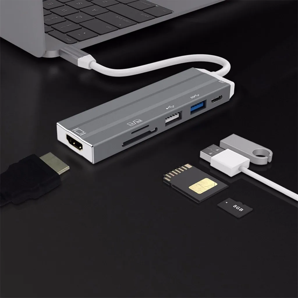 Ouhaobin 6в1 концентратор USB Type C адаптер с HDMI 4 к видео Ethernet RJ45 LAN адаптер для ноутбуков Аксессуары USB-C концентратор