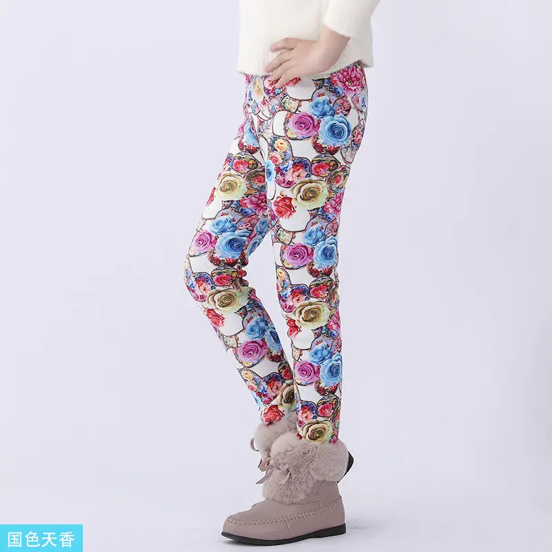 LEAPPAREL/Новое поступление; зимние брюки для девочек; плотные леггинсы; хлопковые брюки; Детские узкие леггинсы с принтом для детей - Цвет: JX103A