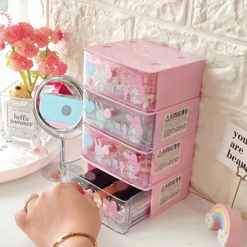 

Creative Cosmetic Box Cartoon My Melody Little Twin Stars Cute Drawer Storage Makeup Case Girls Kawaii Desktop Plastic Organizer