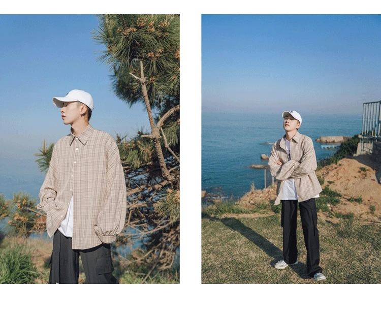 Men's long-sleeved shirt autumn and winter new casual loose plaid shirt youth personality fashion trend men's clothing