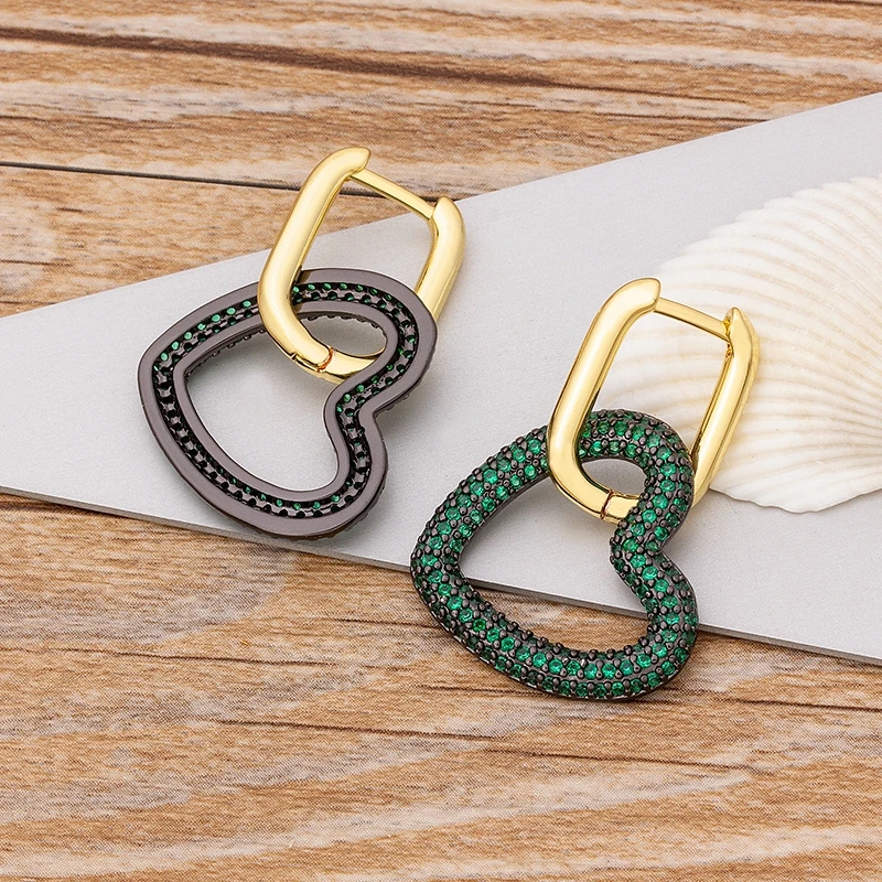 2020 nuevo diseño de oro/colores/verde corazón de piedra pendientes CZ cúbico brazalete gota aretes Huggie Simple joyería de Navidad
