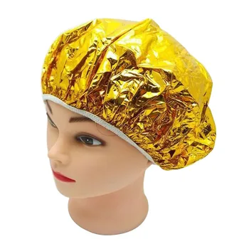 

Gold Hair Care Flexible Shower Cap Disposable Hat Hotel One-Off Clean Hair Coloring Elastic Aluminum Foil Cap Waterproof Bath