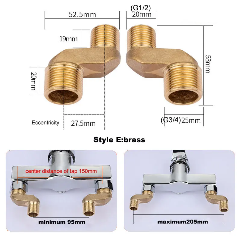 2Pcs/Set Shower Faucet Adjustable Adapter Solid Brass Wall Mounted Width Adjustable Angle S-unions