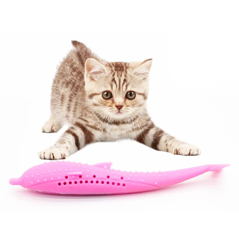 

Best Pet Cat Fish Shape Toothbrush with Catnip Toys Fish Flop Cat Toy Pet Eco-Friendly Silicone Molar Stick Teeth Cleaning Toy f