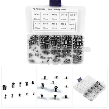 

220 PCS Head Socket Hex Grub Screw Assortment Cup Point Set Stainless Steel