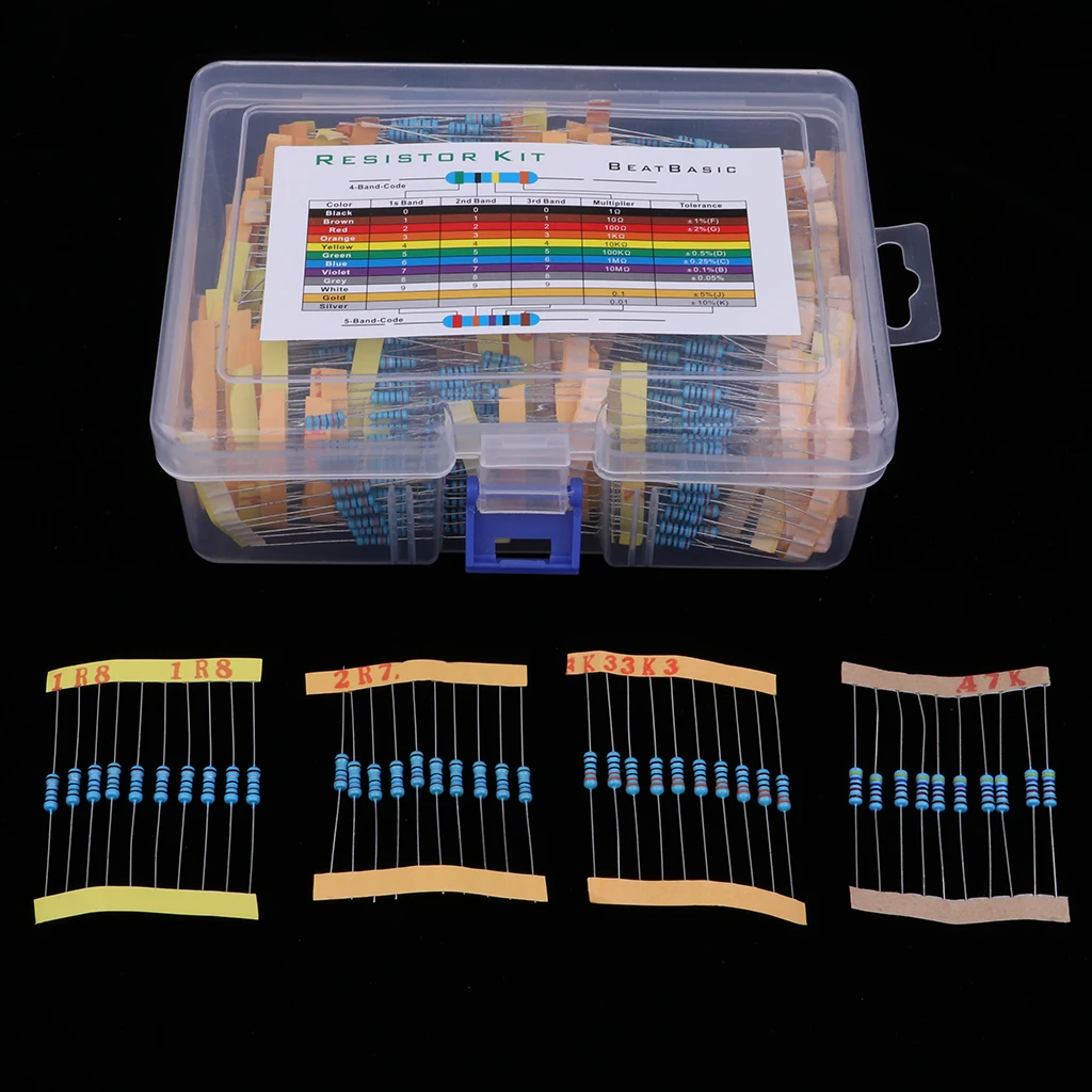 1100 Pieces 110 Values 1% Resistor Kit, 0.1 Ohm-10M Ohm 1/2W Metal Film Resistors Assortment for DIY and Experiments