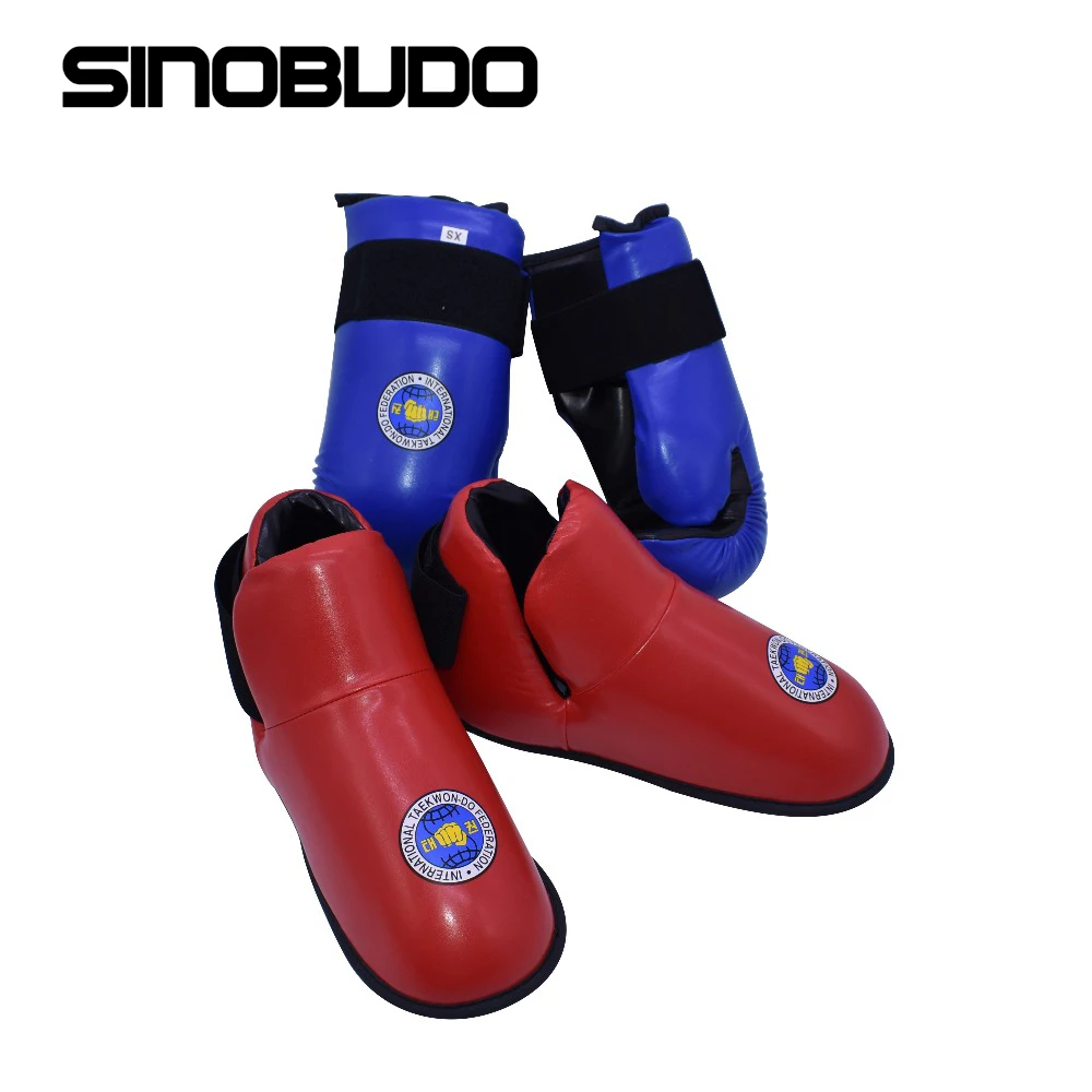 Goede Sinobodu Taekwondo Itf Handschoenen Voet Guard Set Protector Enkel Hoge Kwaliteit Pu Lederen Itf Protector Boot Boksen Voor Volwassen Kind