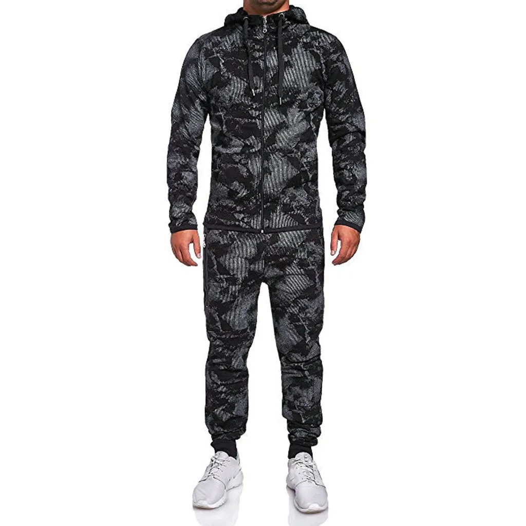 

Autumn Camouflage Print Men Set Zipper Sports Men 2Pcs Tracksuit Sweatshirt Pants Suit Patchwork Hoodies Top Pants Sets 8M3