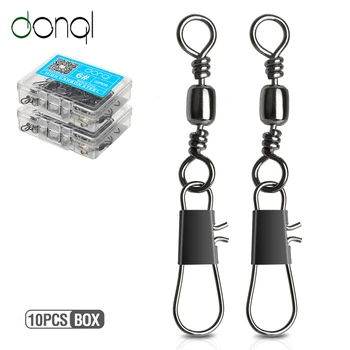 

DONQL 10pcs/ Box Interlock Snap Fishing Connector Rolling Swivel Pin Bearing 1#-14# Fishhooks Lures Carp Fishing Accessories