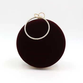 

Women Round Circular Shape evening bag Velour Chain Clutch Wrist-let Wallet Purse shoulder Bag for Wedding Party 2020 new style