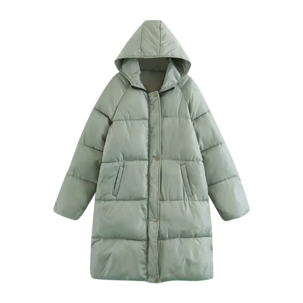 Зимняя куртка для женщин, толстые длинные парки для женщин, с капюшоном, на молнии, на пуговицах, теплая верхняя одежда, Женский хлопчатобумажный дутый, зимняя одежда, пальто#1010 - Цвет: GN