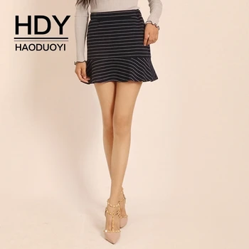 

HDY Haoduoyi New Arrival Summer Fashion Sweet Cute High Waist Stripes Lotus Leaf Hem Skirt Skirt Short Skirt Hip Skirt