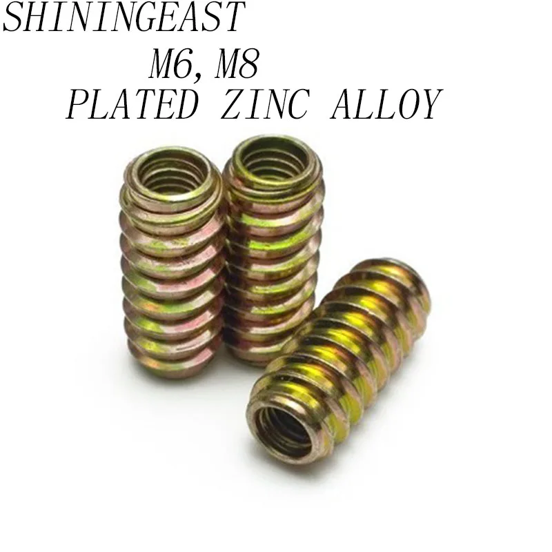 30-100 шт./лот M6 * 12-25 M8 * 15-25 покрытие цвет цинк железная мебель проходной привод без головки Резьбовая гайка деревянная вставка nut618