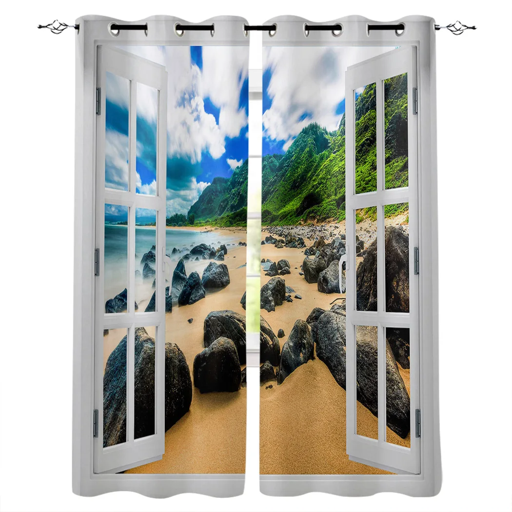 Beach Reef Landscape Outside The Window Luxury Home Curtains Modern Supplies Living Room Bedroom Custom | Дом и сад