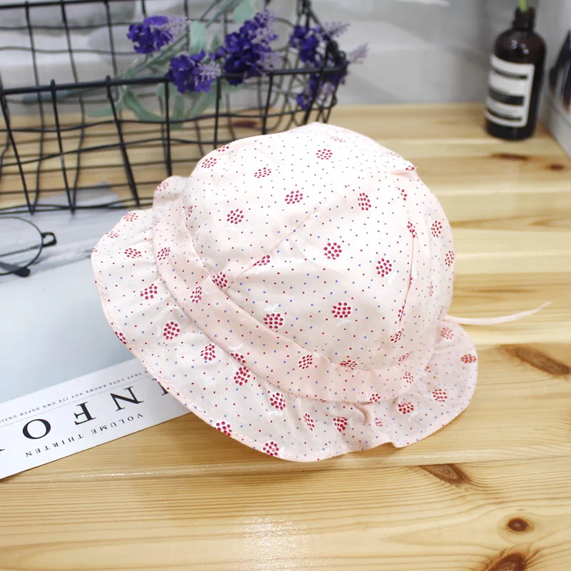 Baby Princess Hat Cotton Beach Cap Bow Flower Bucket Sun Caps Sunhat for 1~8 months in summer