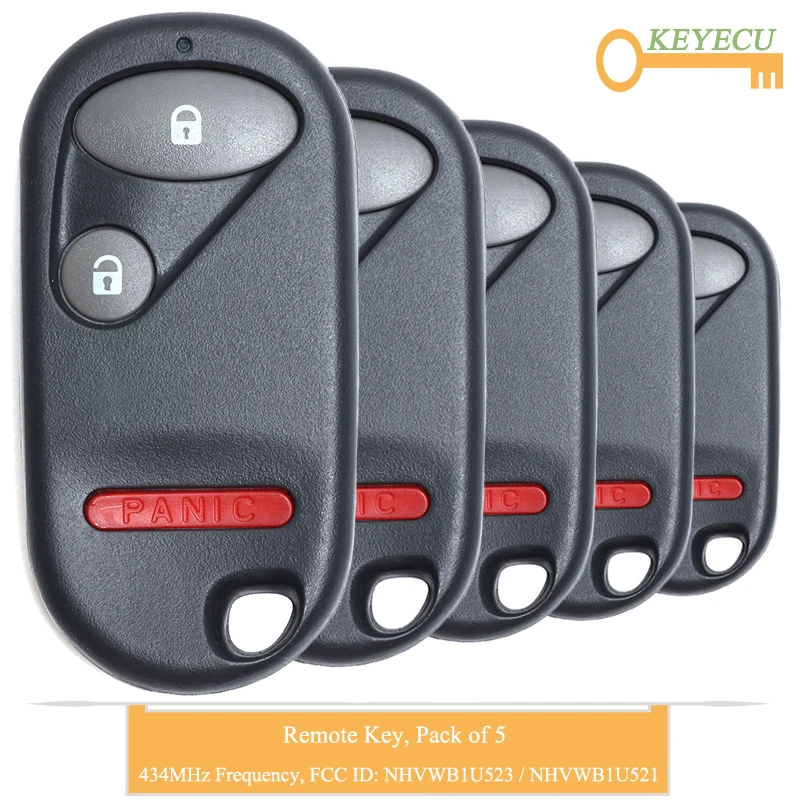 KEYECU 5 шт. удаленного Управление ключи для Honda Civic Pilot 2001 2002 2003 2004 2005, Fob 3 кнопки-434 МГц-NHVWB1U523 NHVWB1U521