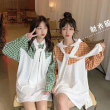 Patchwork Plaid hooded sweatshirt skirt students loose Korean Harajuku style thin Long Sleeve Hoodies new Spring women new tops Patchwork Plaid hooded sweatshirt skirt students loose Korean Harajuku style thin Long Sleeve Hoodies new Spring women new tops