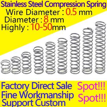 

Stainless Steel Compression Spring 304 Spring Return Spring Wire Diameter 0.5mm Diameter 8.0mm In Stock Same-day Delivery