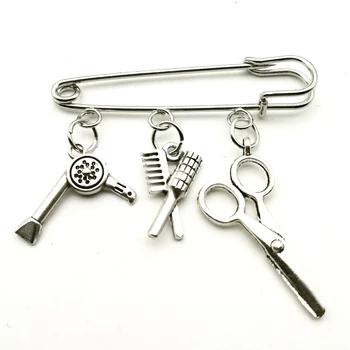 

New Fashion Jewelry Hair Dryer Comb Scissors Brooch Men and Women Hairdresser Graduation Party Pendant DIY Handmade