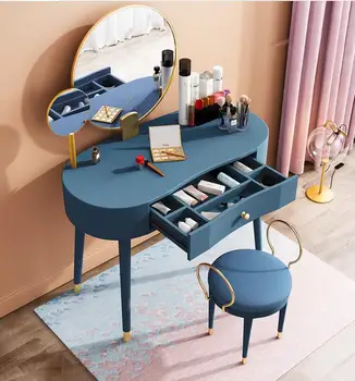 

Solid wood dressing table modern minimalist bedroom light luxury dressing table with mirror integrated net celebrity home Nordic