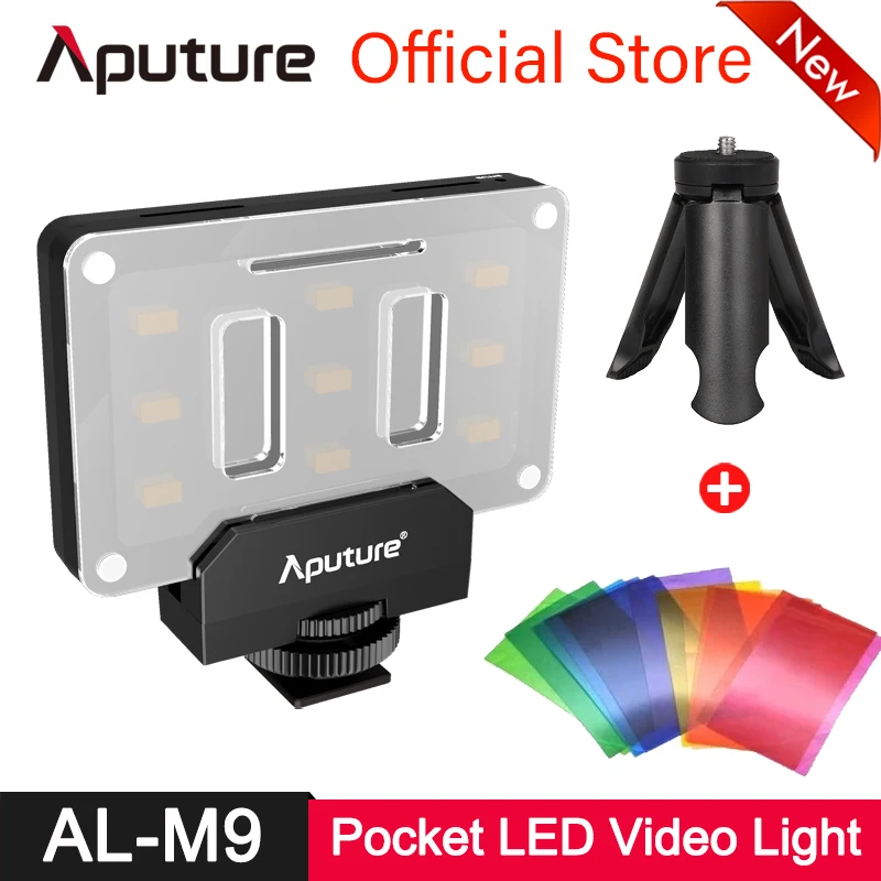 

Aputure Amaran AL-M9 Pocket Size Rechargeable LED Video Fill Light CRI TLCI 95+ CTO CTB Gel Filter for SLR Camera DV Camcorder