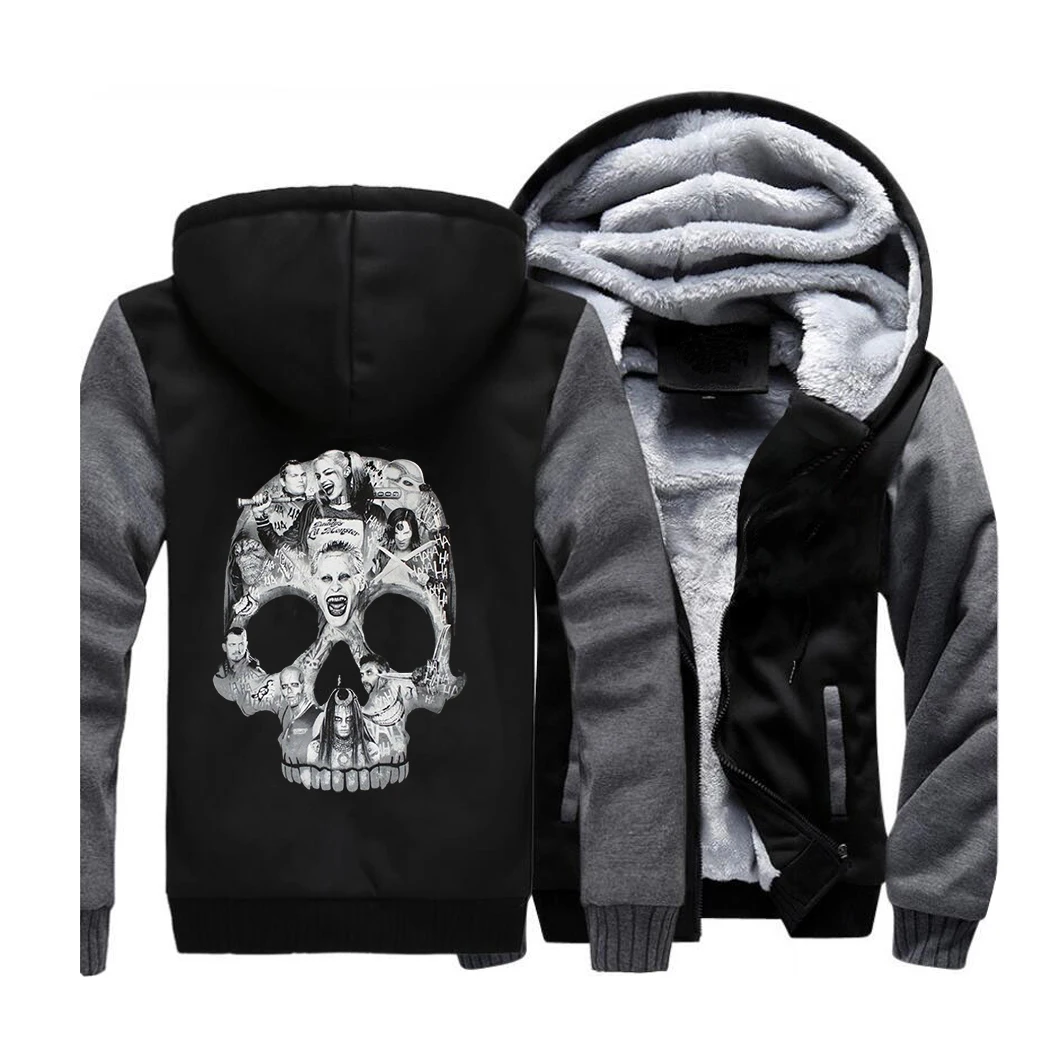 Уличная толстовка с изображением черепа, толстовка с изображением Сайтама, Мужская Флисовая Толстая спортивная одежда с капюшоном, пальто с капюшоном, крутые куртки - Цвет: Dark Gray Black