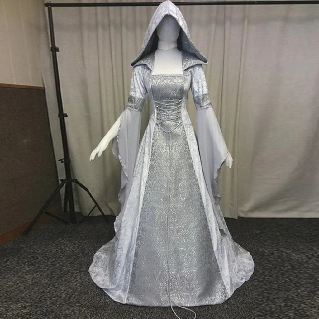 FREE OSTRICH Medieval Dress Gown Robe Palace Princess Dress Adults Vintage Evening Hooded Long Sexy Party Halloween Costume 1014