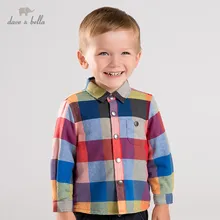 DB12695 dave bella/осенне-зимняя клетчатая рубашка для маленьких мальчиков Топ для малышей, детские футболки с длинными рукавами