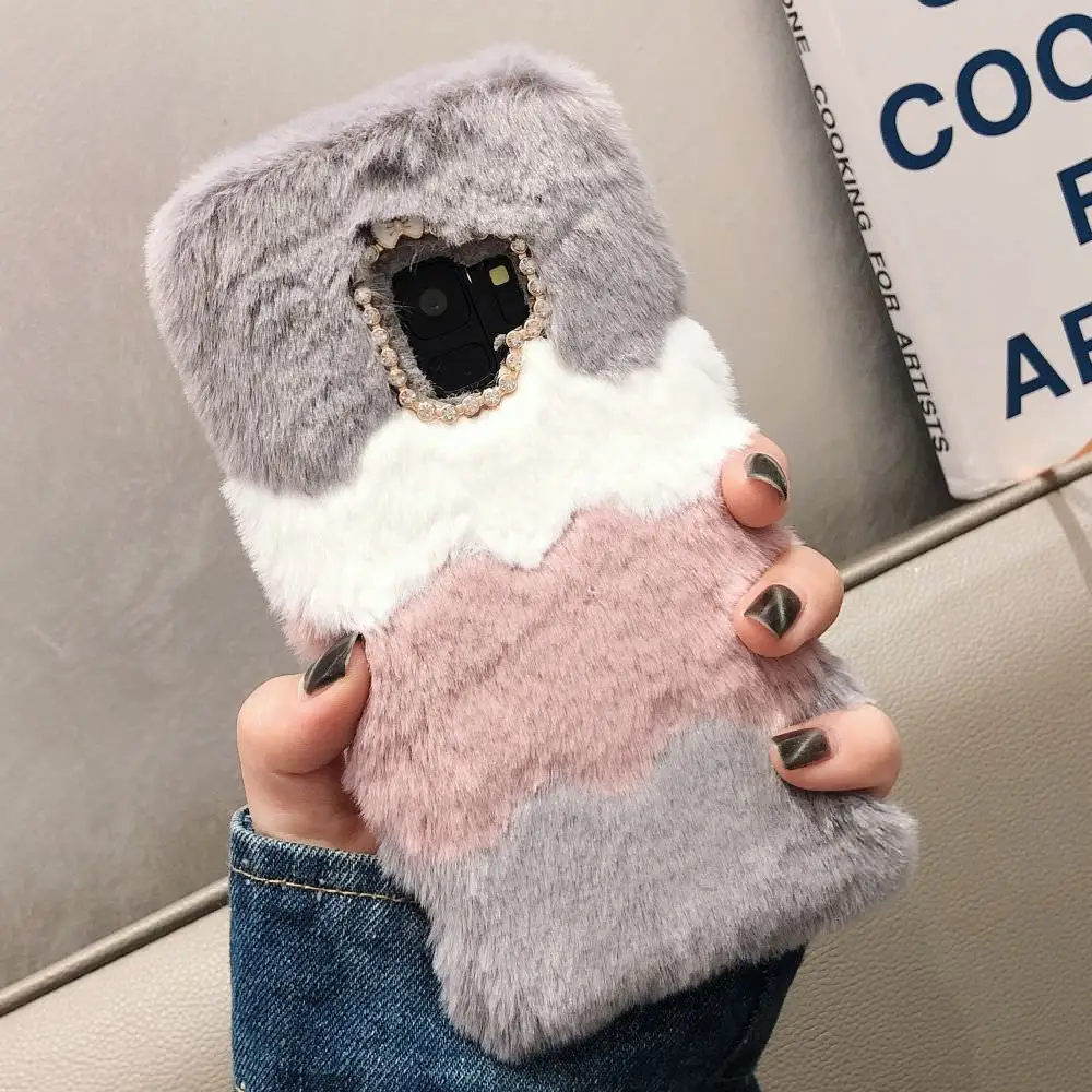 Серый Роскошный меховой чехол для samsung S9 S8 S10 плюс S10E S7 край милый плюшевый силиконовый мягкий чехол для телефона samsung Galaxy Note 8 9 A6 A7 A8 J4 J6 - Цвет: Серый