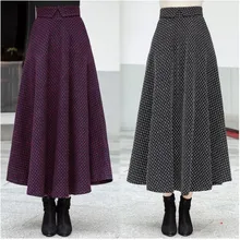 Элегантная Офисная Женская шерстяная юбка с вышивкой, высокая талия, трапециевидная плиссированная длинная юбка макси,, осенне-зимние женские юбки fw642