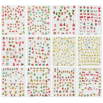 

FRCOLOR 12 Sheets Christmas Nail Stickers With Tweezer Nail Decals Stickers 3D Nails Tips Decals Self-Adhesive DIY Manicure Tool