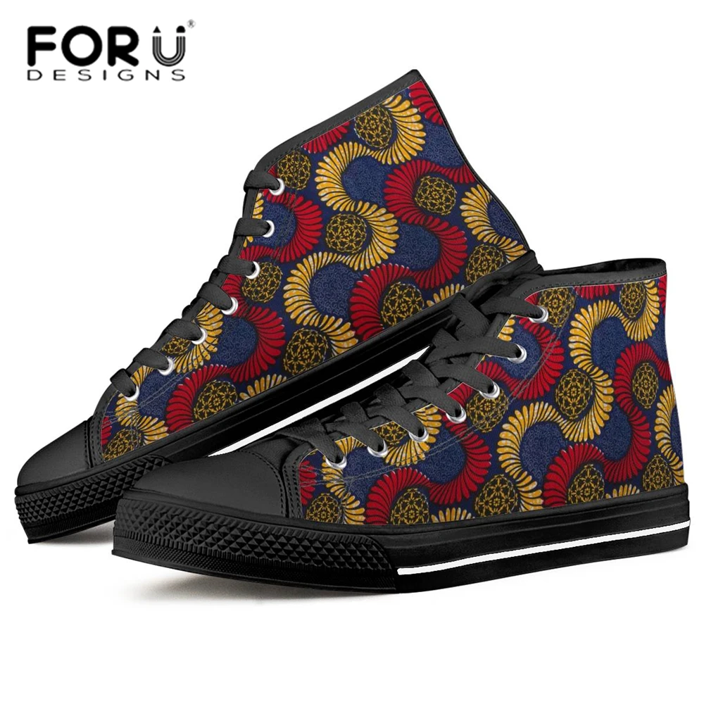 

FORUDESIGNS African Print Women Vulcanized Shoes 2020 High Canvas Shoes Lace-up Slip-on Breathable Flat Casual Ladies Sneakers