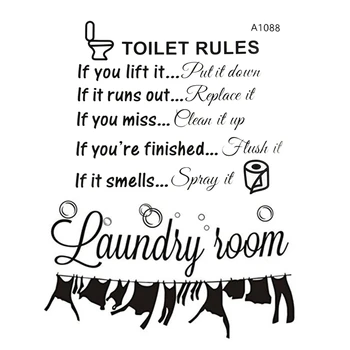 

Toilet Rules Bathroom Removable Wall Sticker Vinyl & "Laundry Room" Laundry Room Decoration Carved Wall Stickers Black