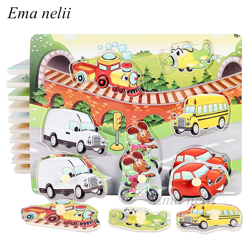 

Baby Wooden Puzzle Toy Children Montessori Educational Toys Kids Colorful Cartoon Vehicle/ Marine Animal Jigsaw Board Wood Toy