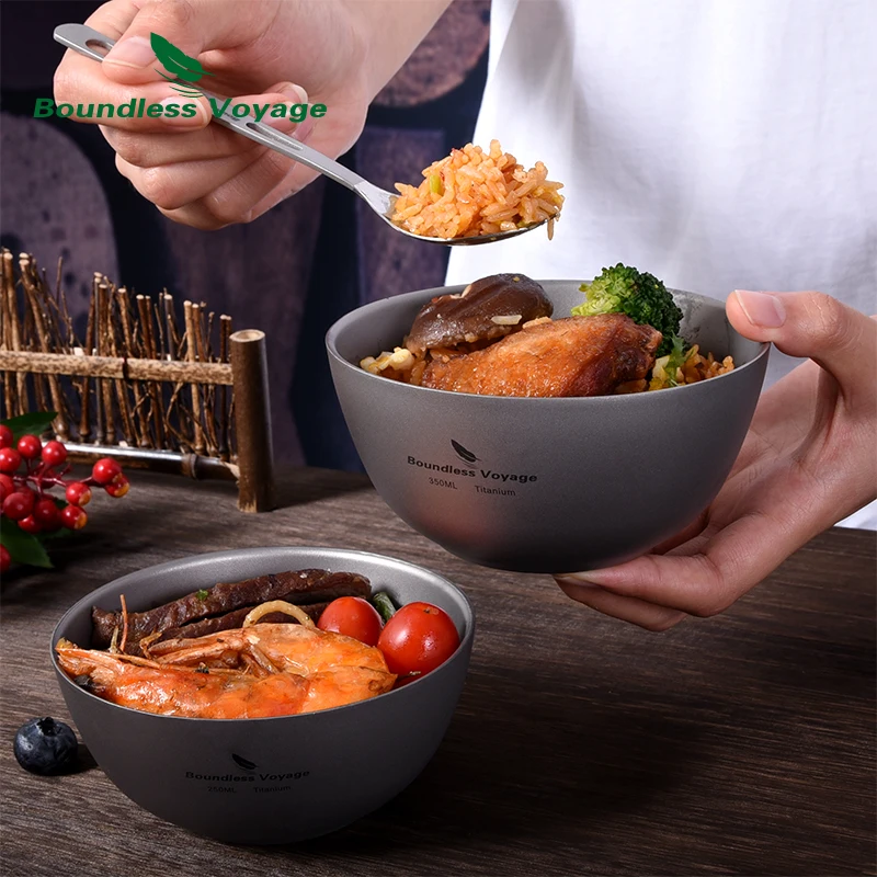 IBasingo Titanium Double Wall Bowl - Ultralight Outdoor Camping Tableware