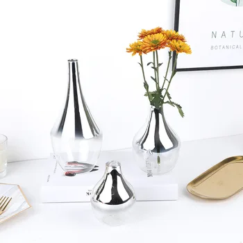 

Nordic Gradient Silver Glass Vase Flower Vase Furnishing Hydroponic Desktop Plants Holder Home Decortion Accessories Modern Art
