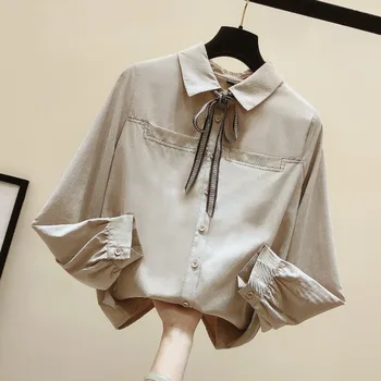 

Dress neckline ribbon shirt all-match College Style age-reducing top business wear