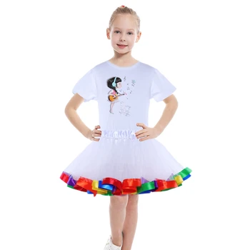 

Latest Girls White Tutu Party Skirt with Rainbow Ribbons and T-shirt 2-10Y Kids Skirt for Cake Smash Tulle Skirt Girls Summer