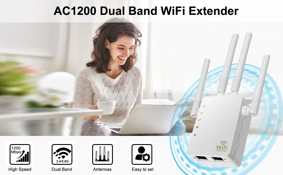 300/1200Mbps Dual Band AC Wireless 2.4G / 5G Wifi Repeater 4 High Antennas Bridge Router Signal Amplifier Wired Access Point