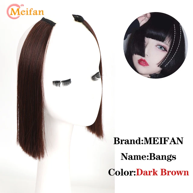 MEIFAN Clip in Hair Bangs Extension Hairpiece Synthetic Natural Fake Bang Hair Piece Air Bangs Clip on Bangs Black Brown AL21-2-33